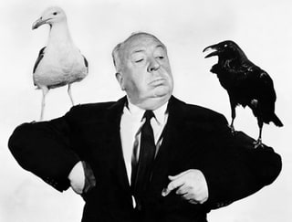 Alfred Hitchcock sur une photo promotionnelle des Oiseaux. Avec l’aimable autorisation d’Universal Pictures.